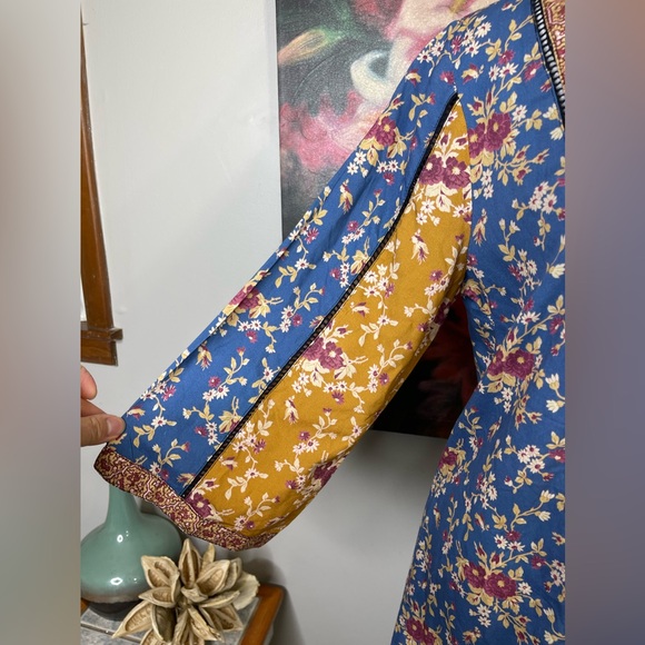 Sundance Sweet Whispers Boho Mix Print Mini Swing Dress S Long Sleeve worn once - Picture 4 of 12